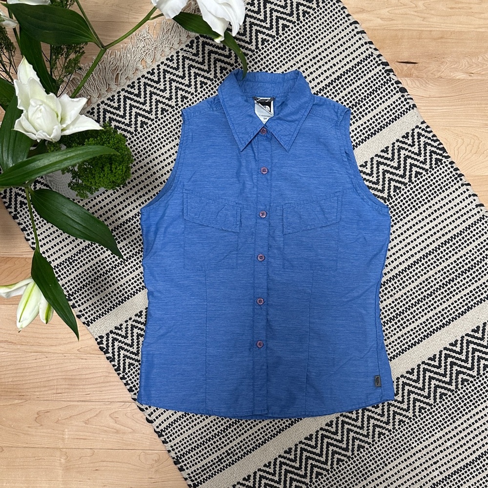 The North Face Blue Sleeveless Button Down Shirt